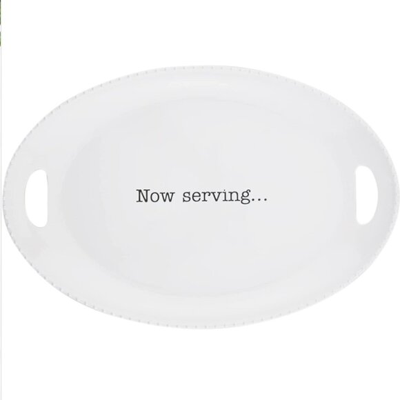 🍽️ Mud Pie – Melamine Beaded Platter “Now Serving” – White – NWT ✨ - Picture 1 of 10